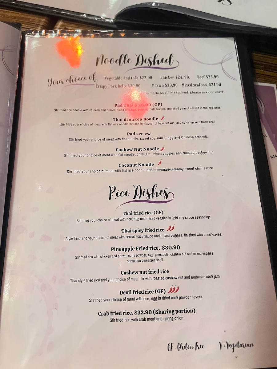 Menu, Totally Thai