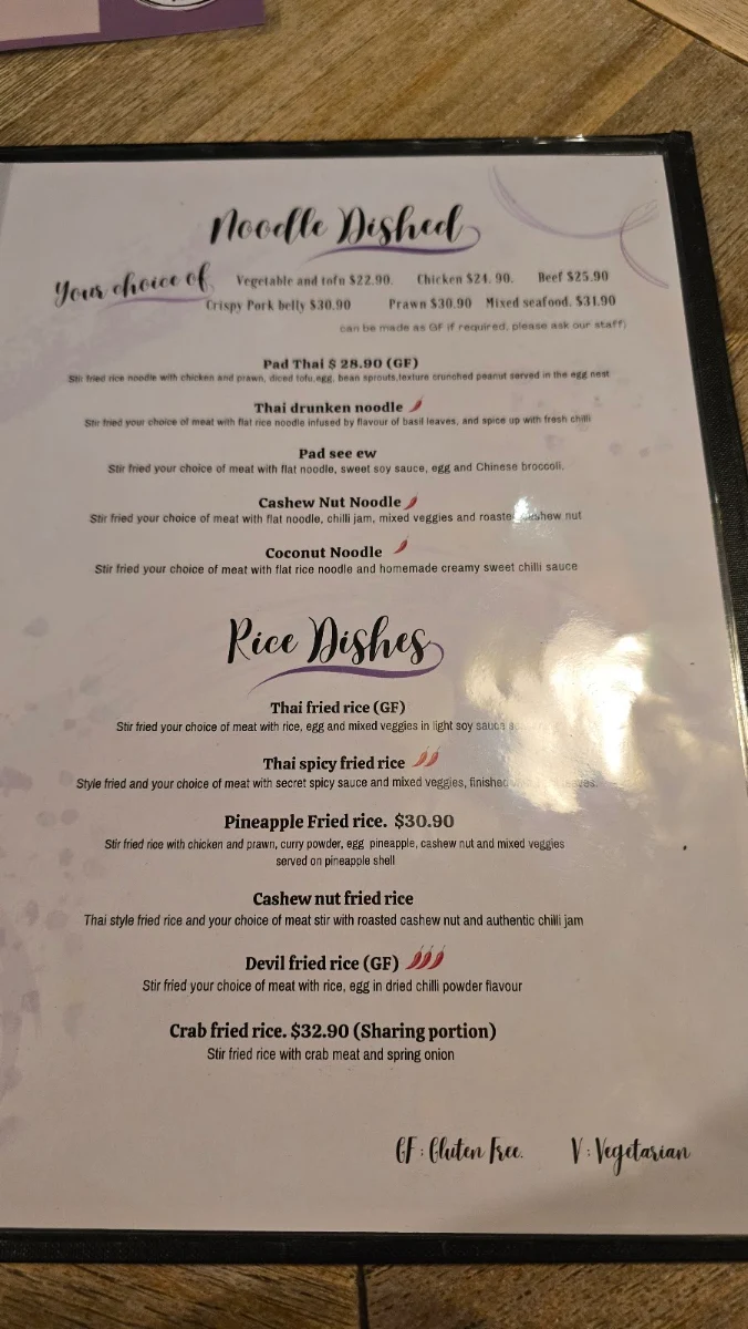 Menu, Totally Thai