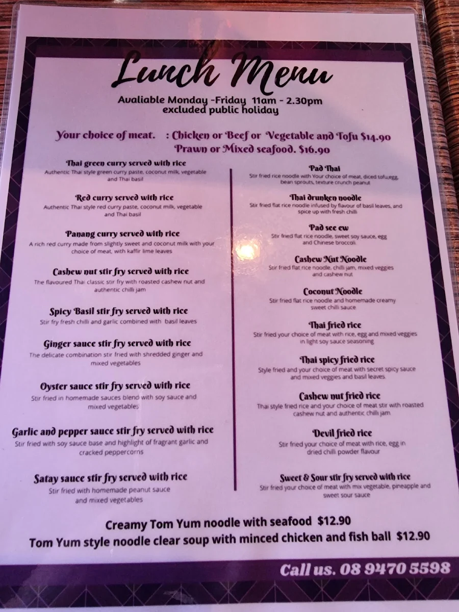Menu, Totally Thai