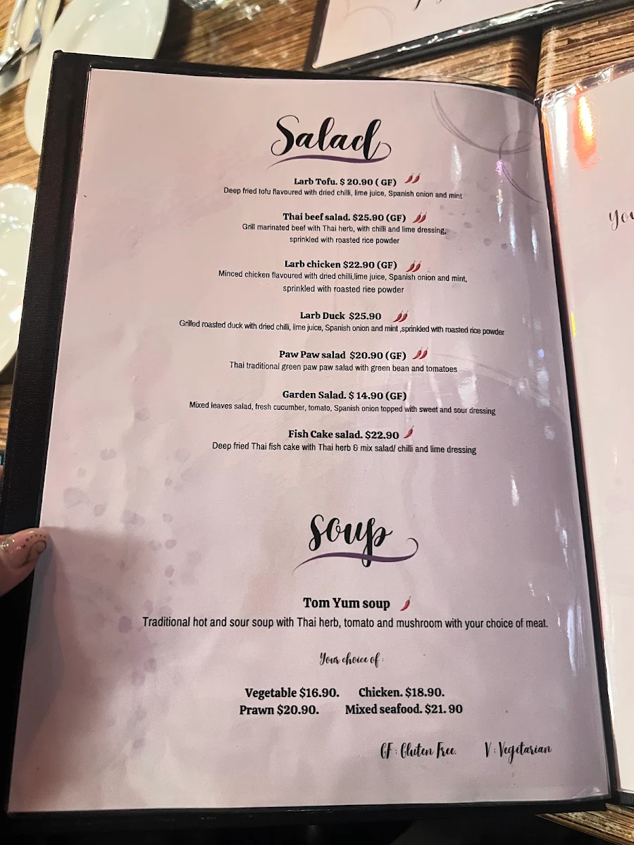 Menu, Totally Thai