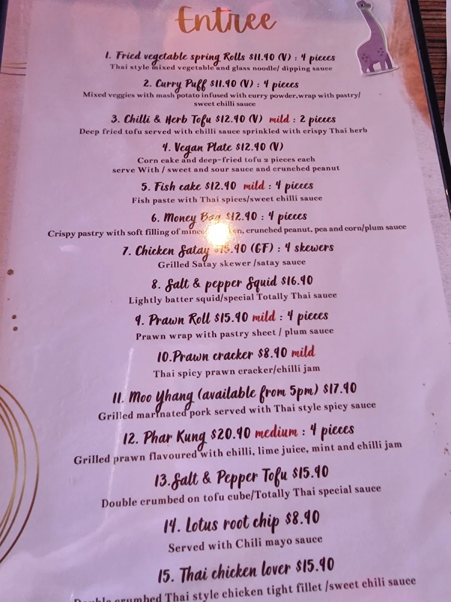 Menu, Totally Thai