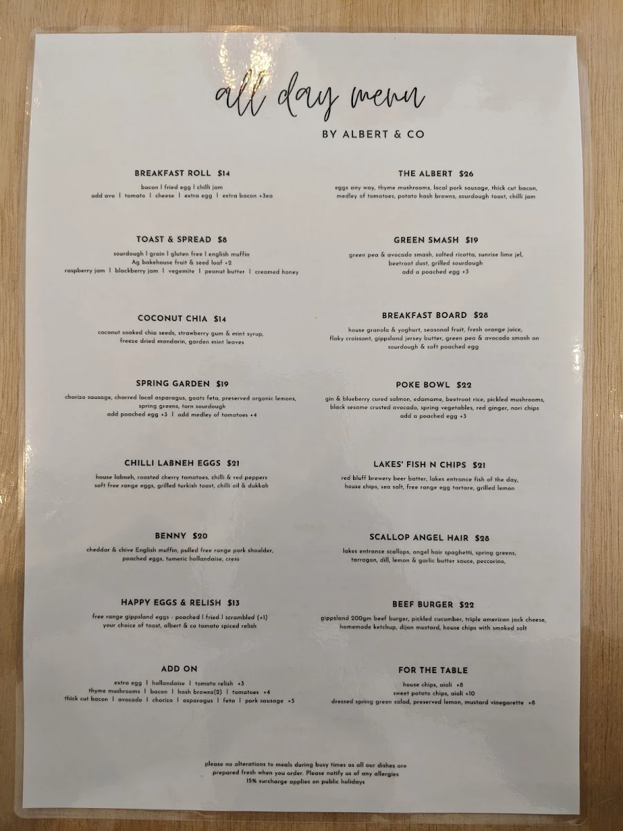 Menu, Albert & Co
