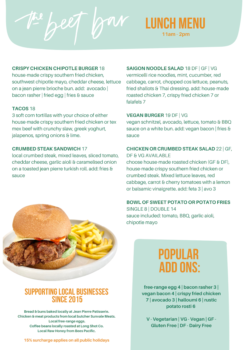 Menu, The Beet Bar
