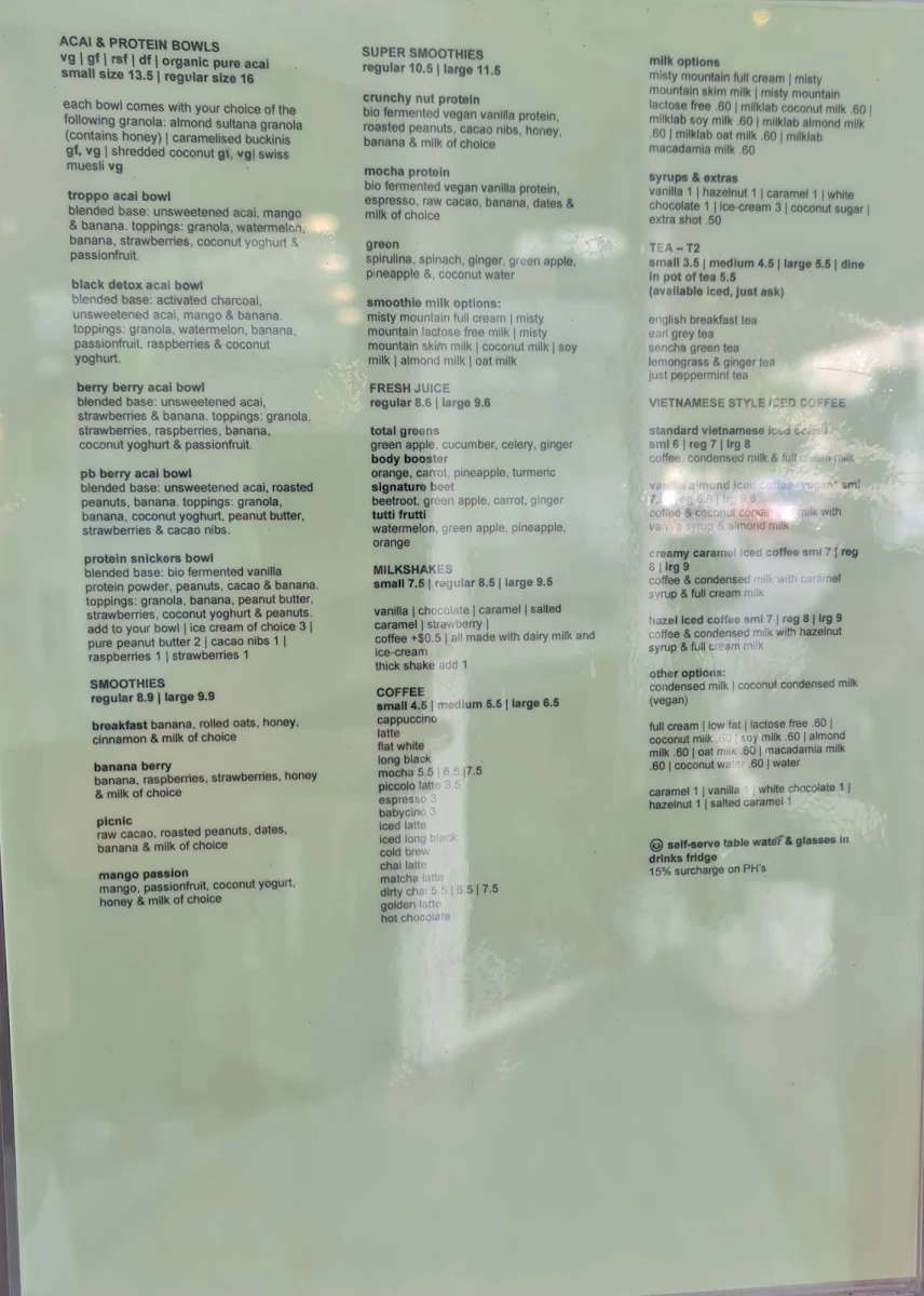 Menu, The Beet Bar