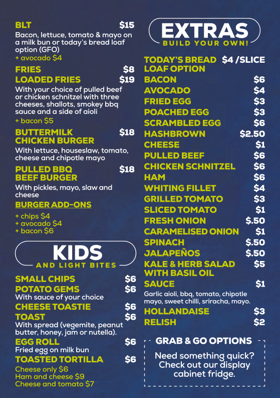 Menu, Vibe Coffee House
