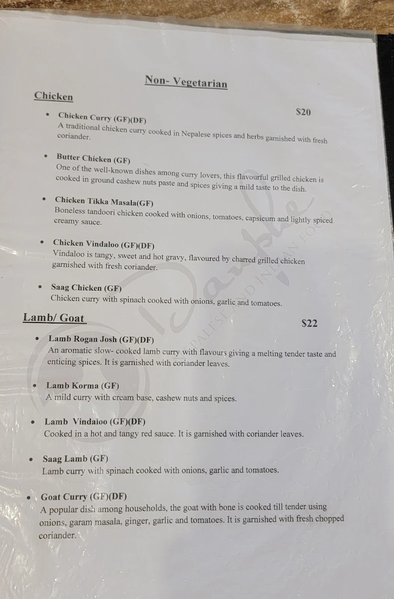 Menu, Danphe