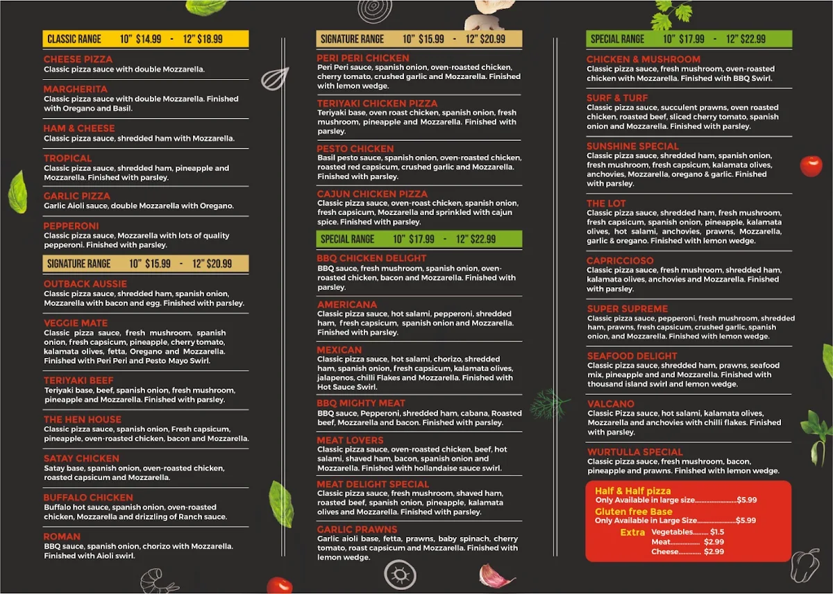 Menu, Lapino's Pizza