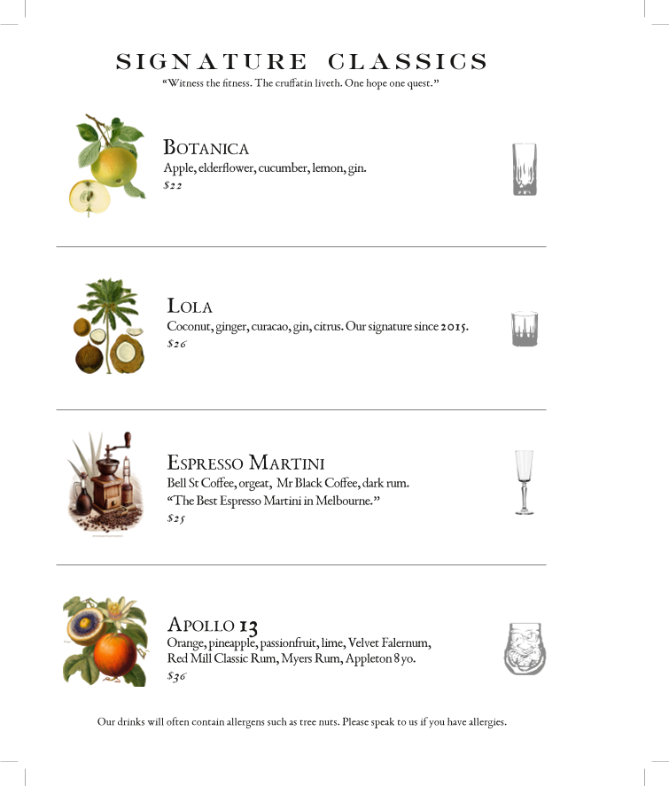 Menu, Union Electric Bar & Rooftop