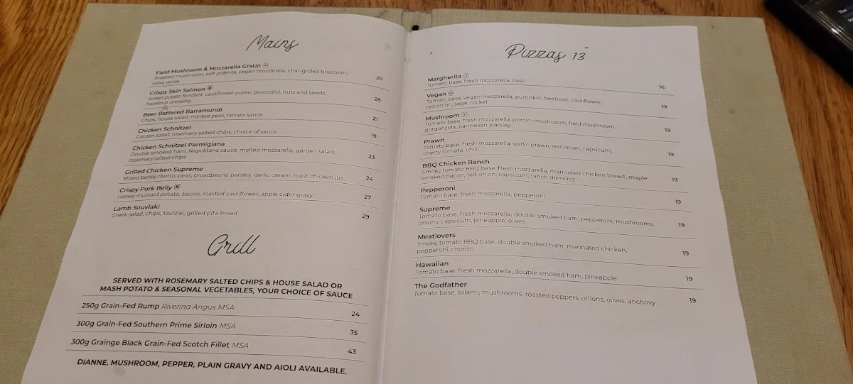 Menu, Mermaid Beach Tavern