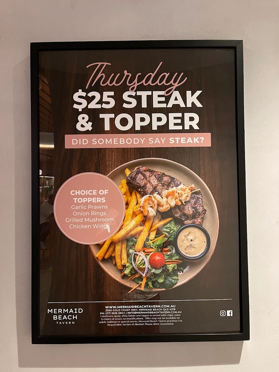 Menu, Mermaid Beach Tavern