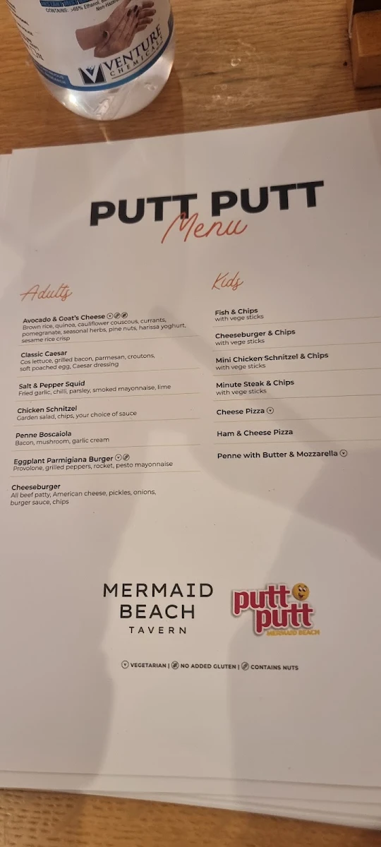Menu, Mermaid Beach Tavern