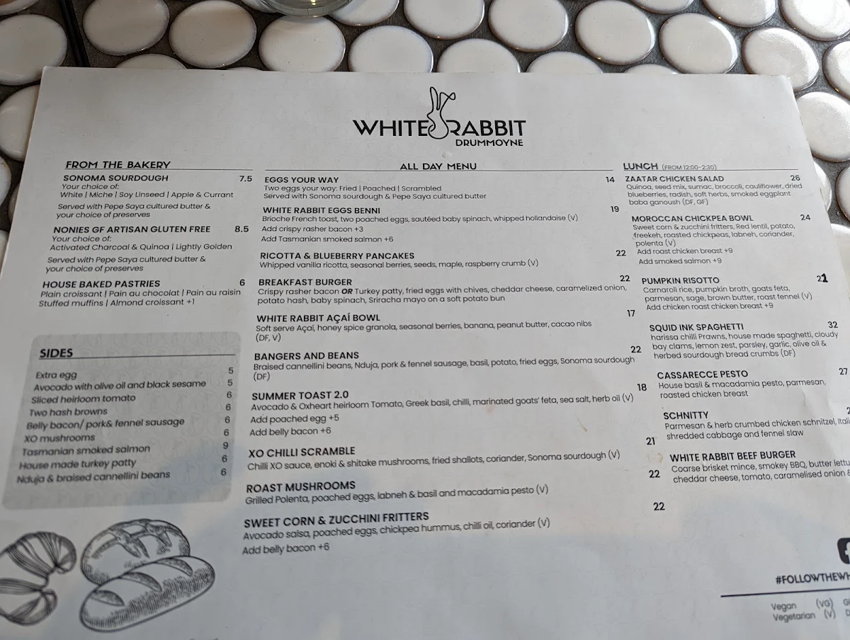 Menu, White Rabbit Drummoyne