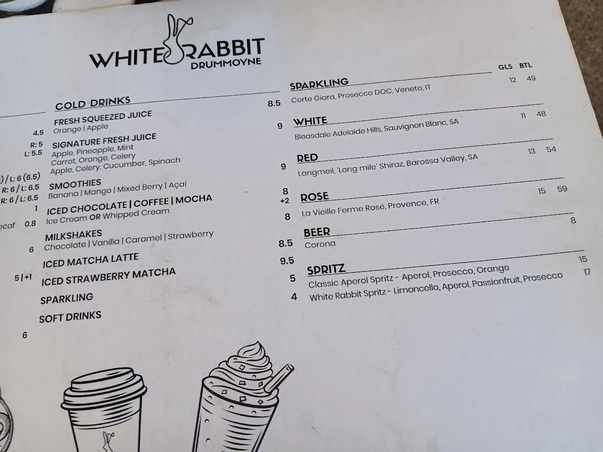 Menu, White Rabbit Drummoyne