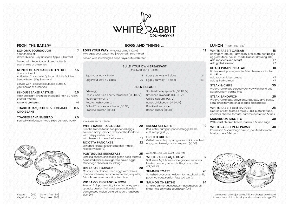 Menu, White Rabbit Drummoyne