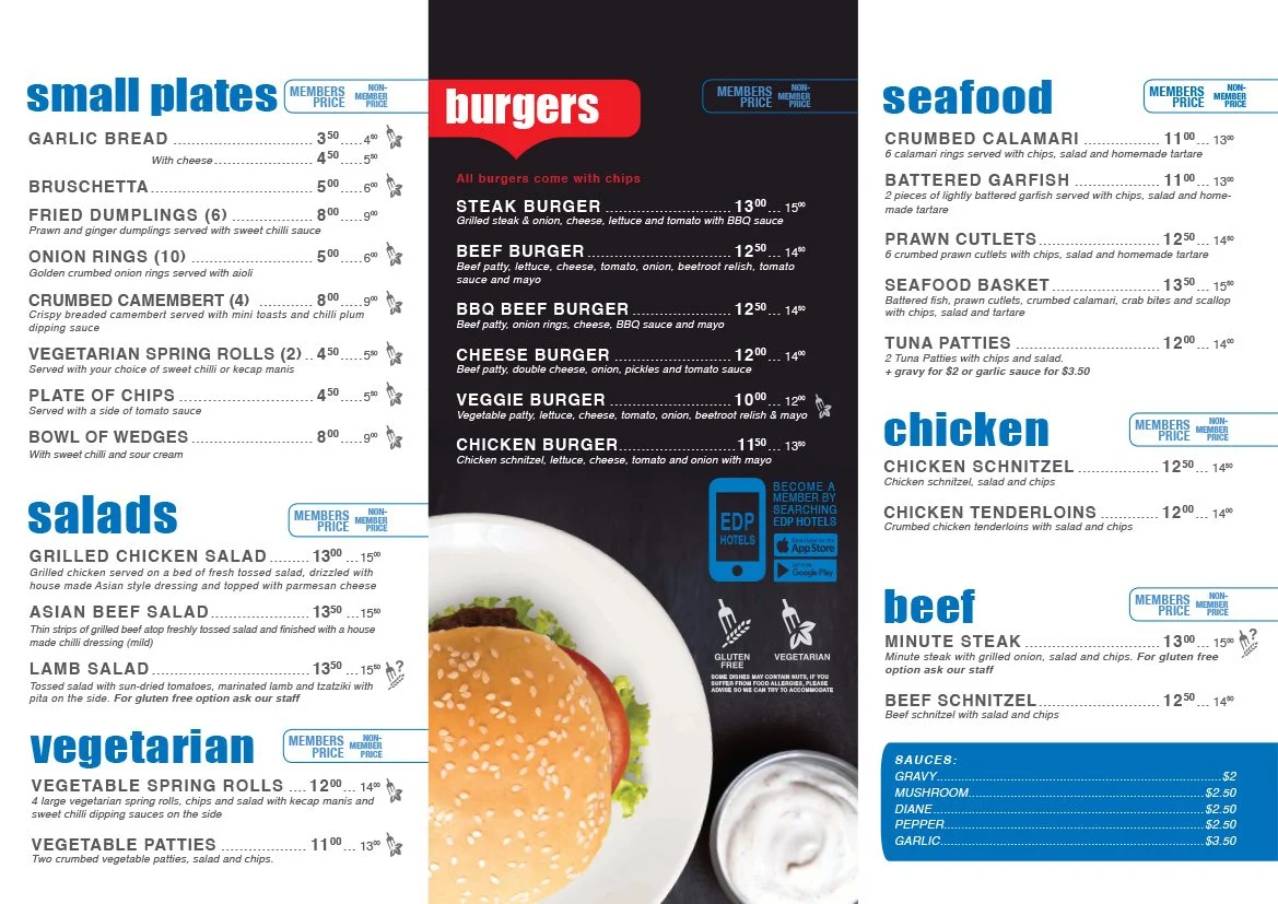 Menu, Hotel Bay View