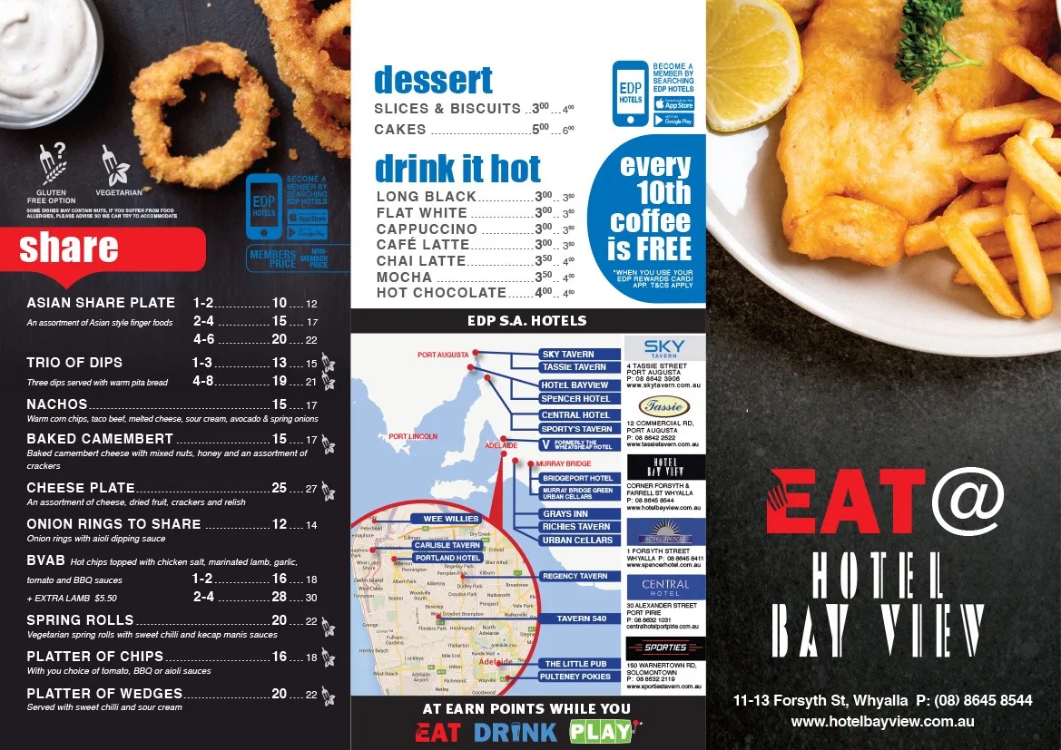 Menu, Hotel Bay View