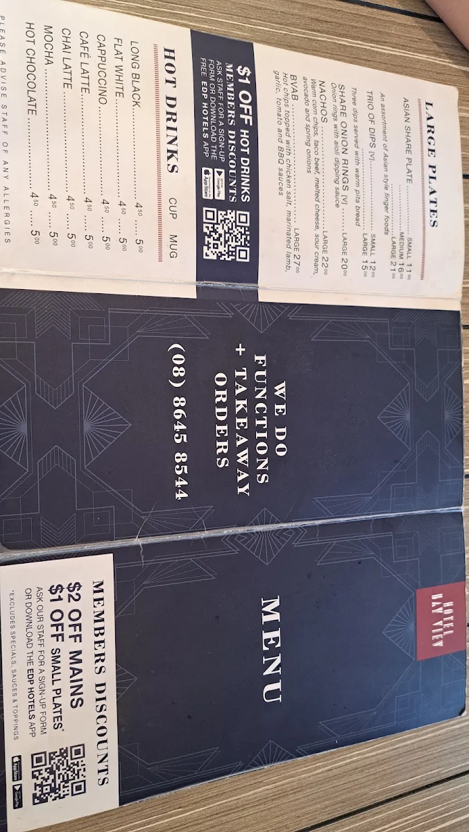 Menu, Hotel Bay View