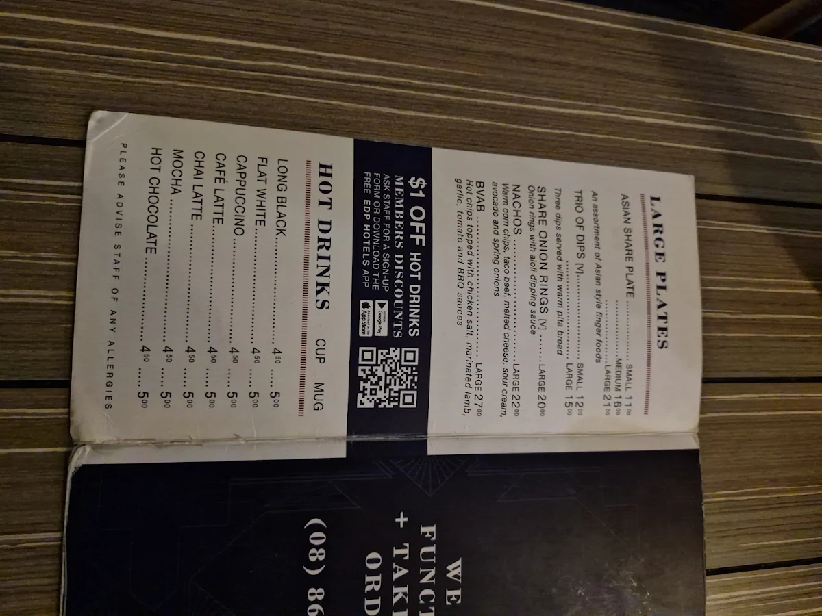 Menu, Hotel Bay View
