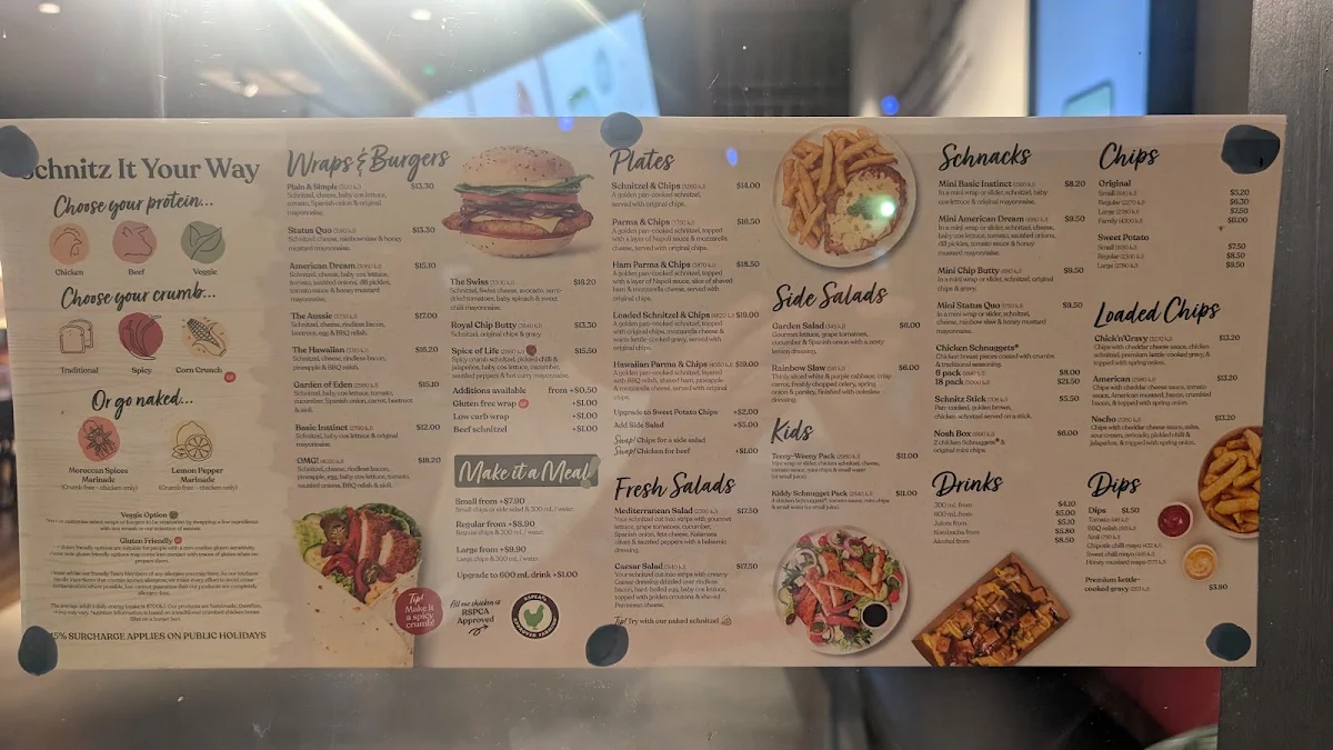 Menu, Schnitz Echuca