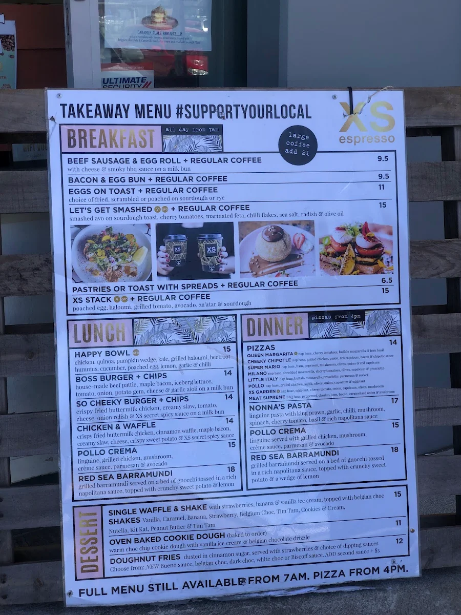 Menu, XS Espresso Moorebank