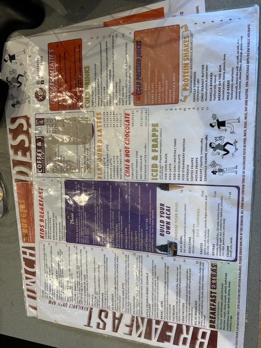 Menu, XS Espresso Moorebank