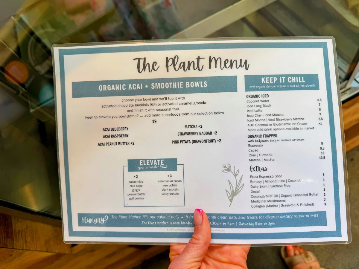Menu, The Plant Organic Vitality Market & Wellness Bar