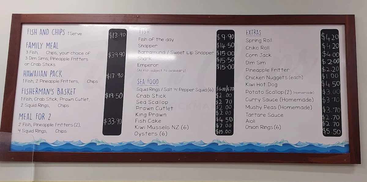 Menu, Kebabs & Fish n Chips on Brockman