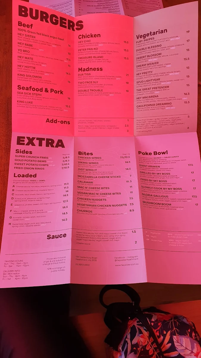 Menu, Hey Sister