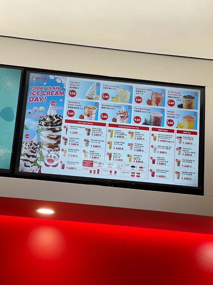 Menu, MIXUE Ice Cream & Teashop