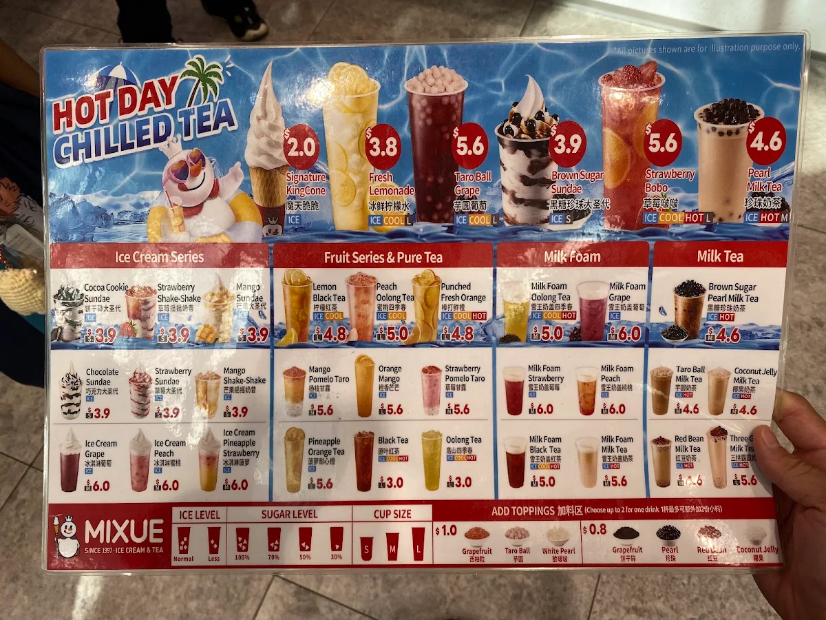 Menu, MIXUE Ice Cream & Teashop