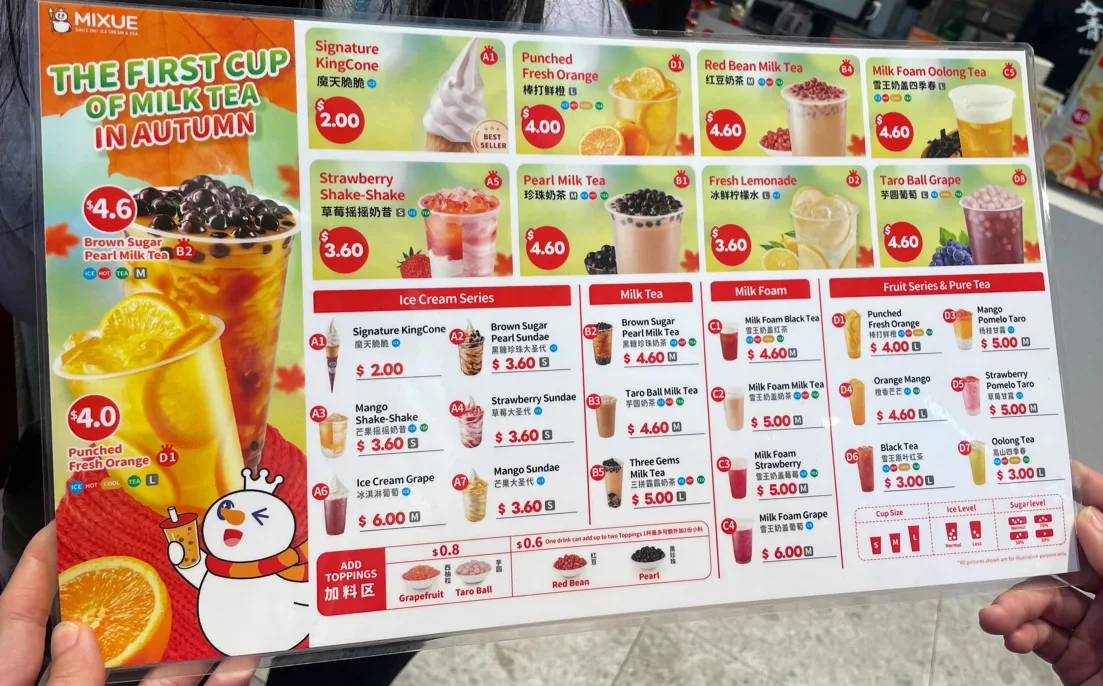 Menu, MIXUE Ice Cream & Teashop