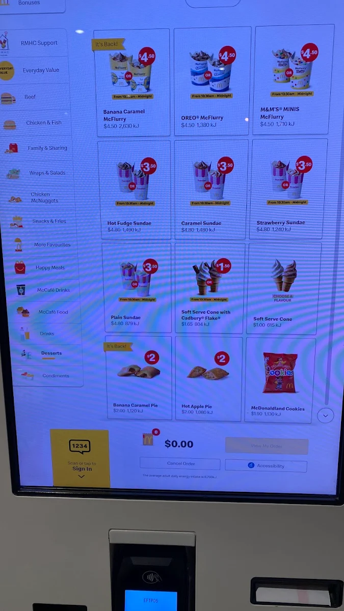 Menu, McDonald's Ballajura