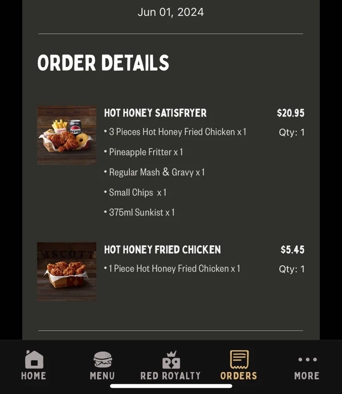 Menu, Red Rooster Forest Lake