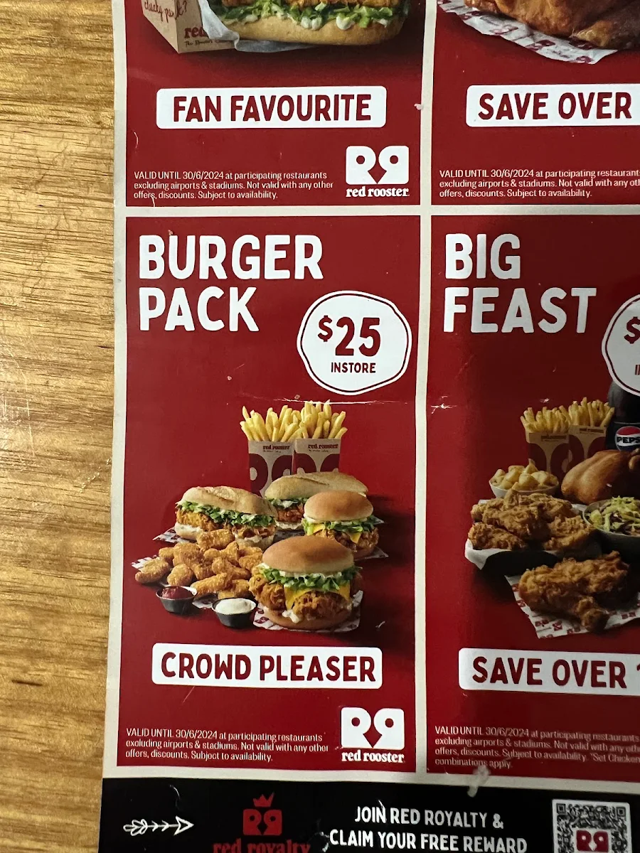 Menu, Red Rooster Forest Lake