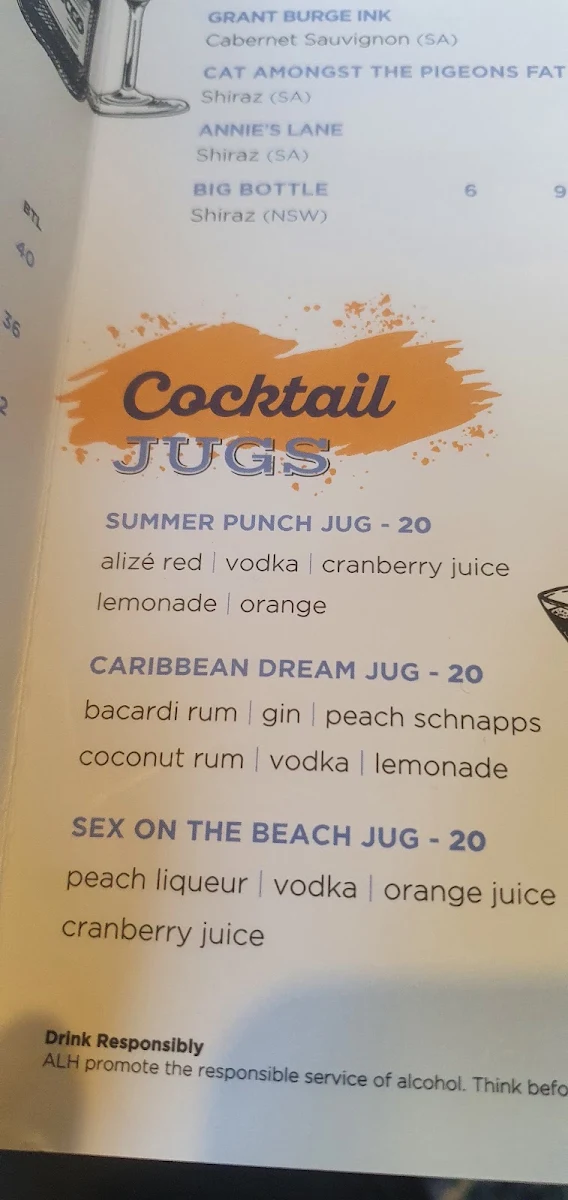 Menu, Belmont Tavern