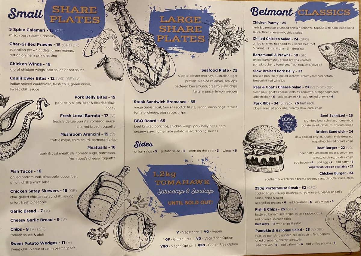 Menu, Belmont Tavern