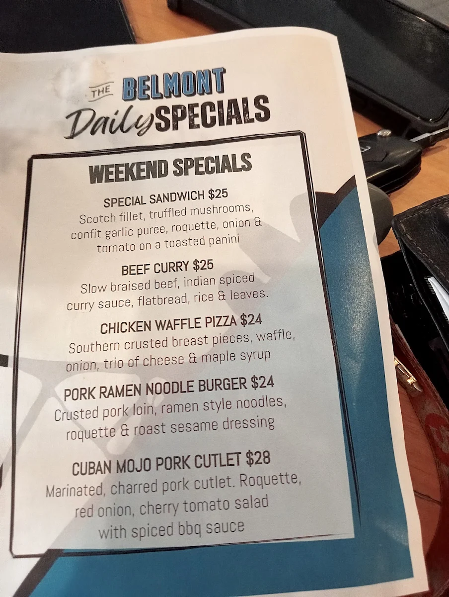 Menu, Belmont Tavern