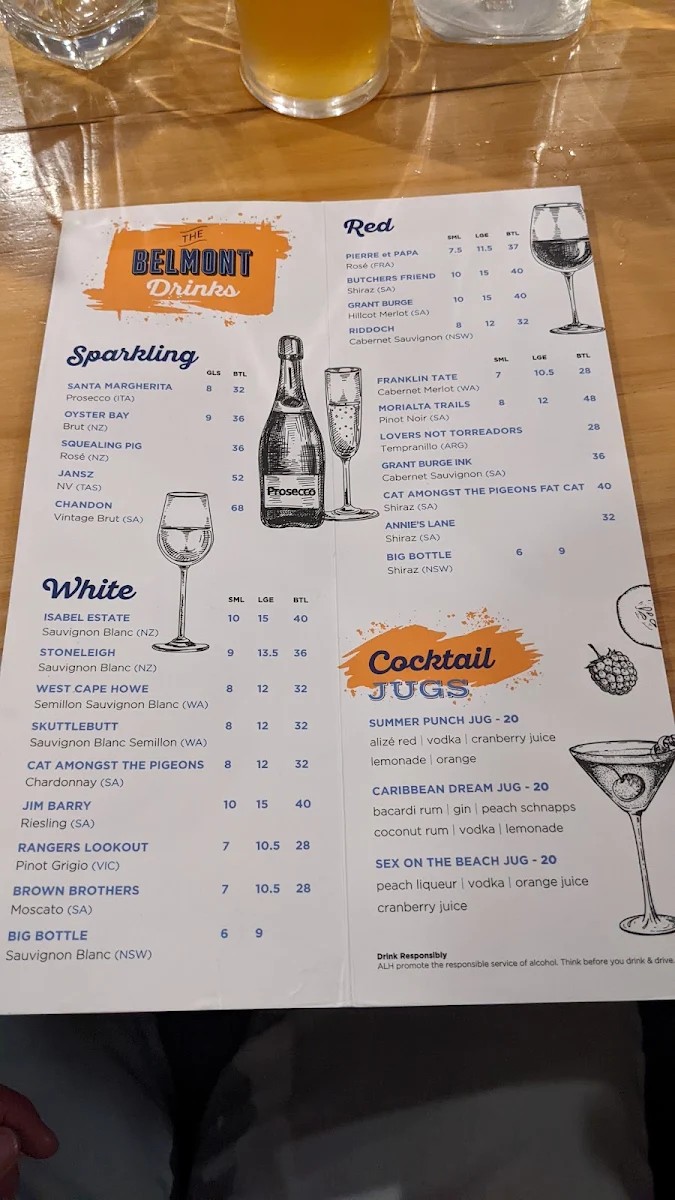 Menu, Belmont Tavern