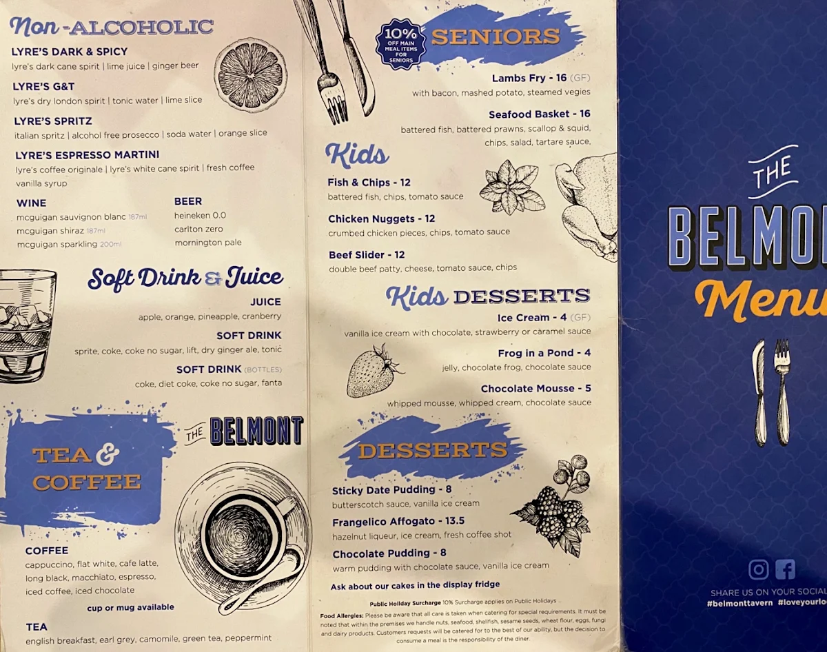 Menu, Belmont Tavern