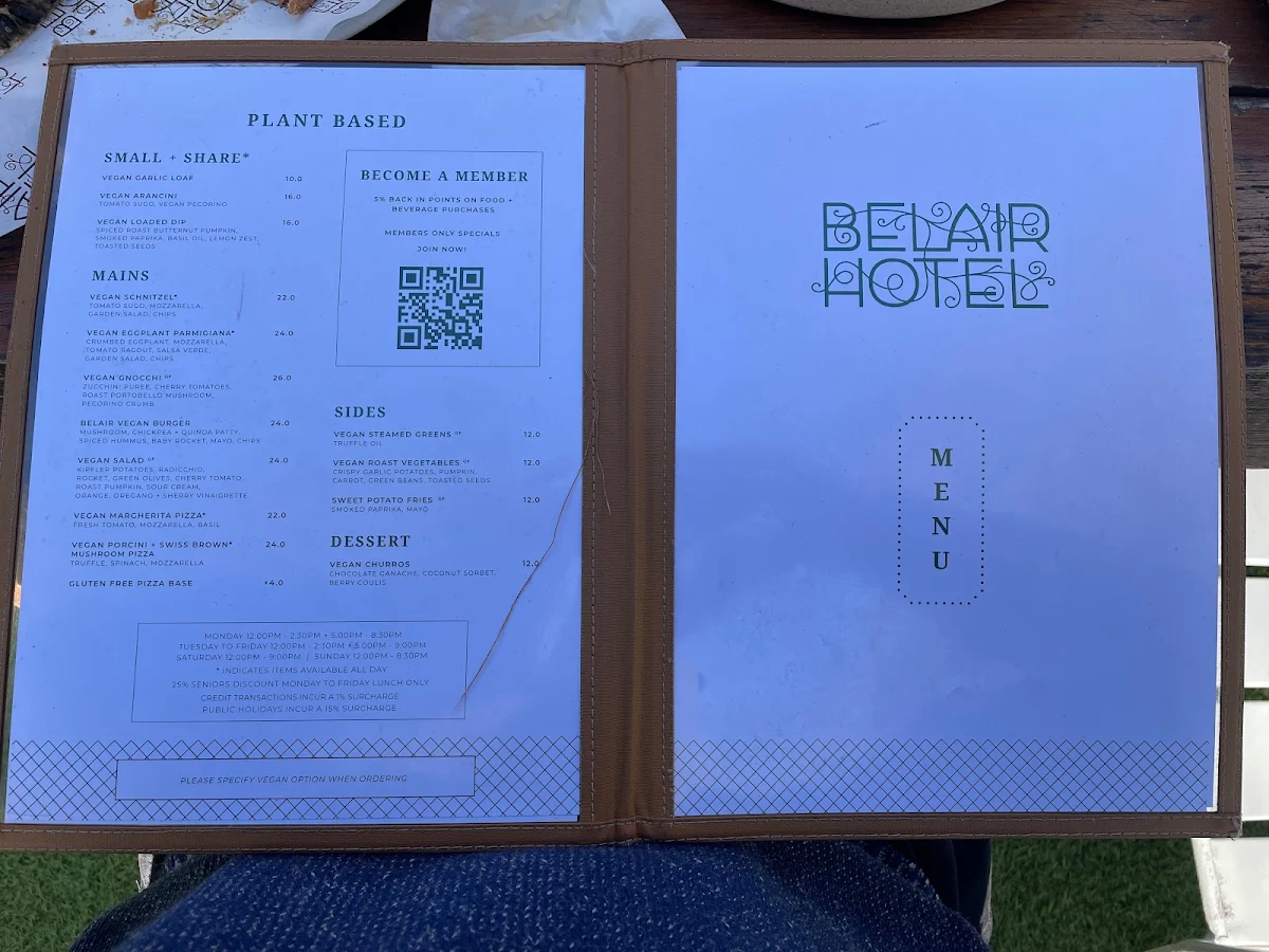 Menu, Belair Hotel