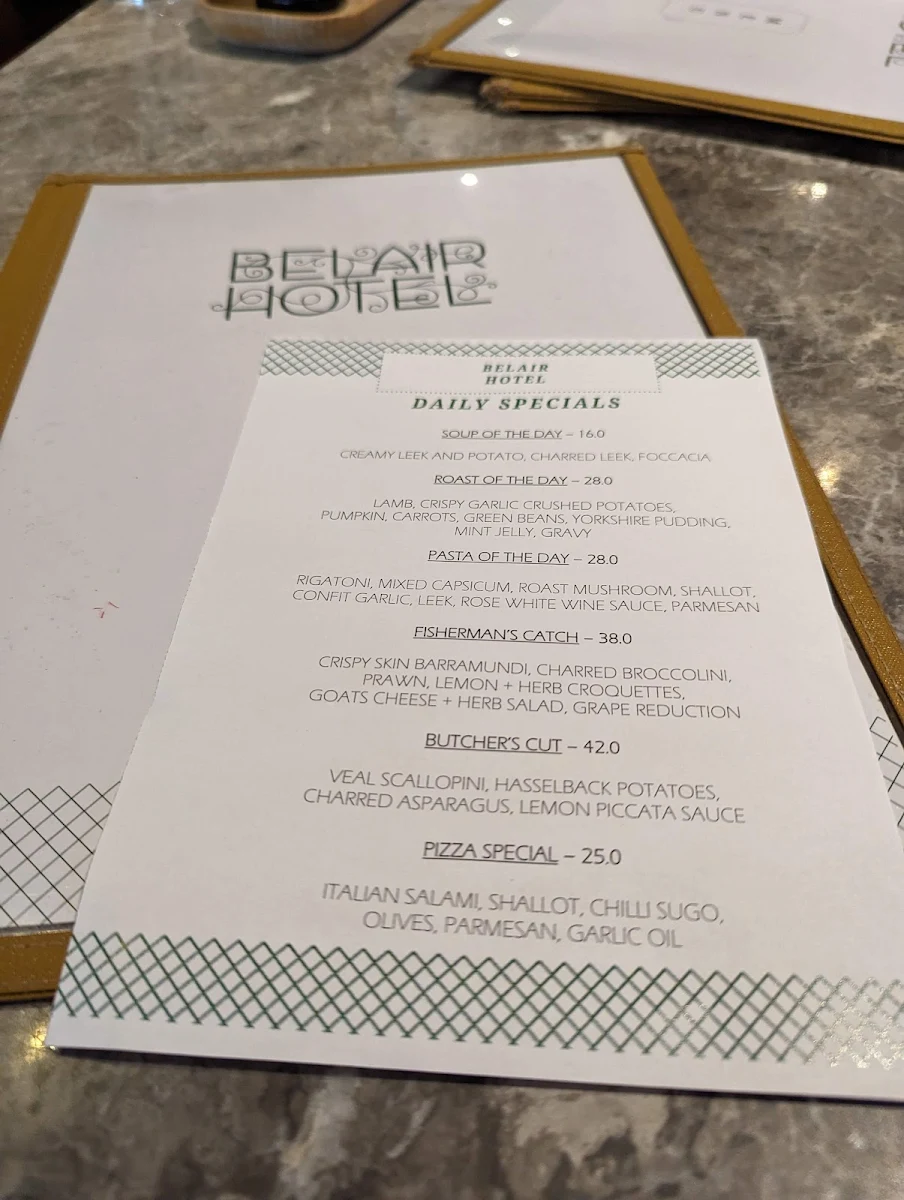Menu, Belair Hotel