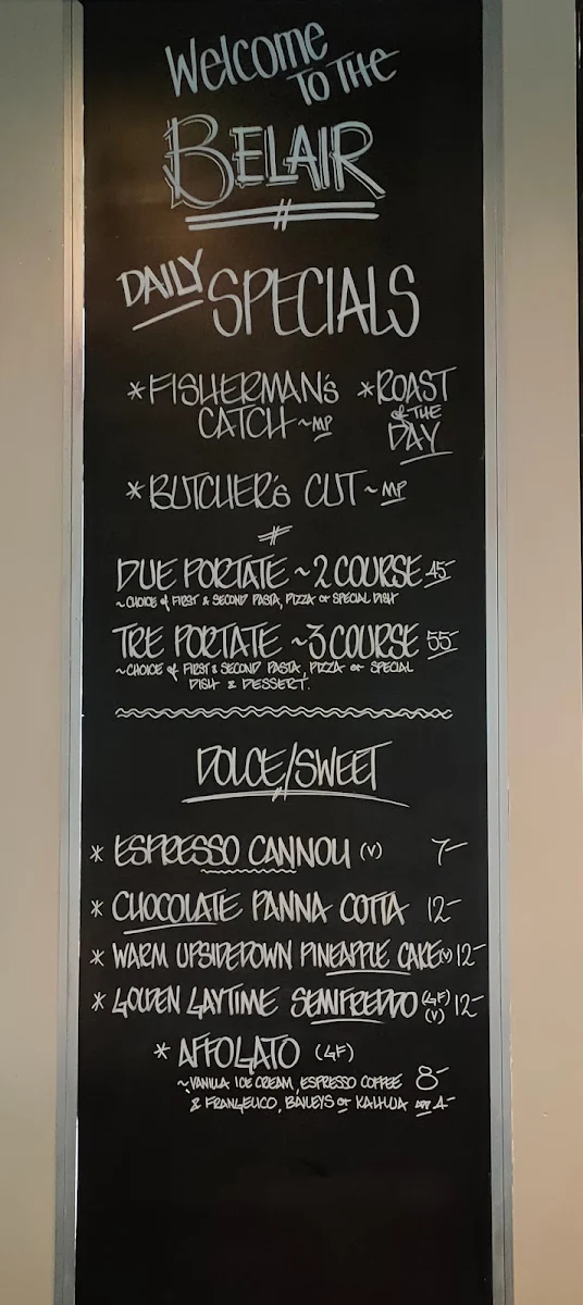 Menu, Belair Hotel