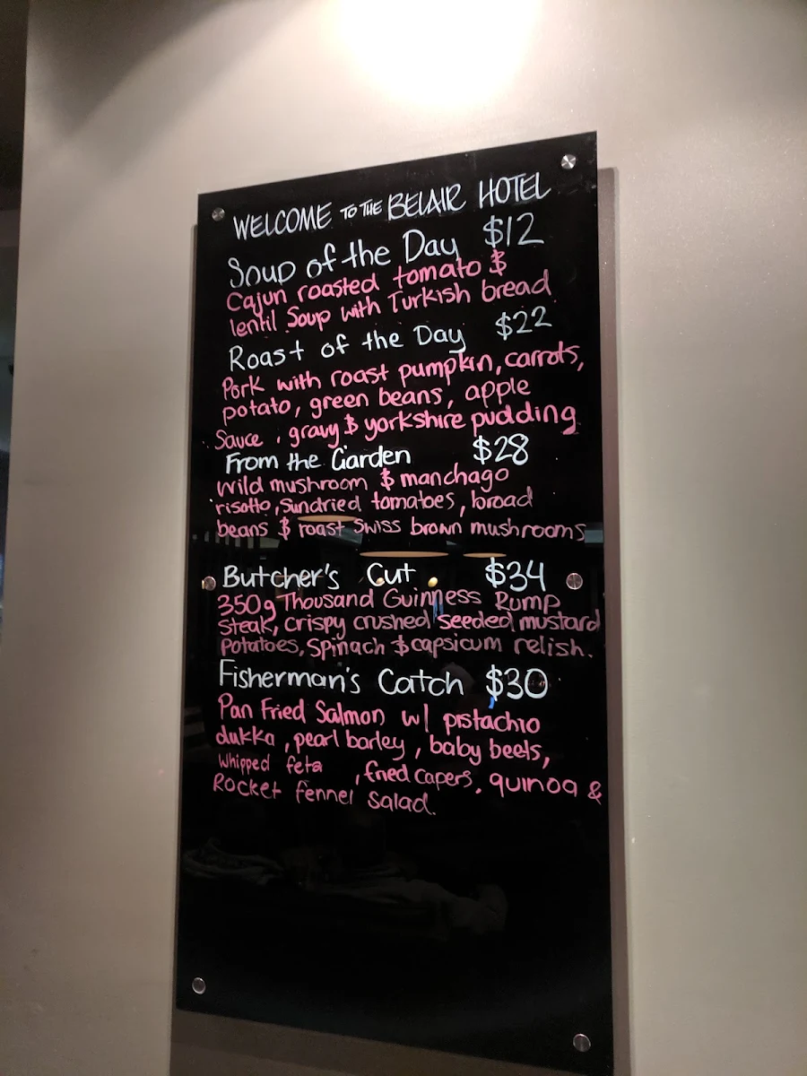 Menu, Belair Hotel