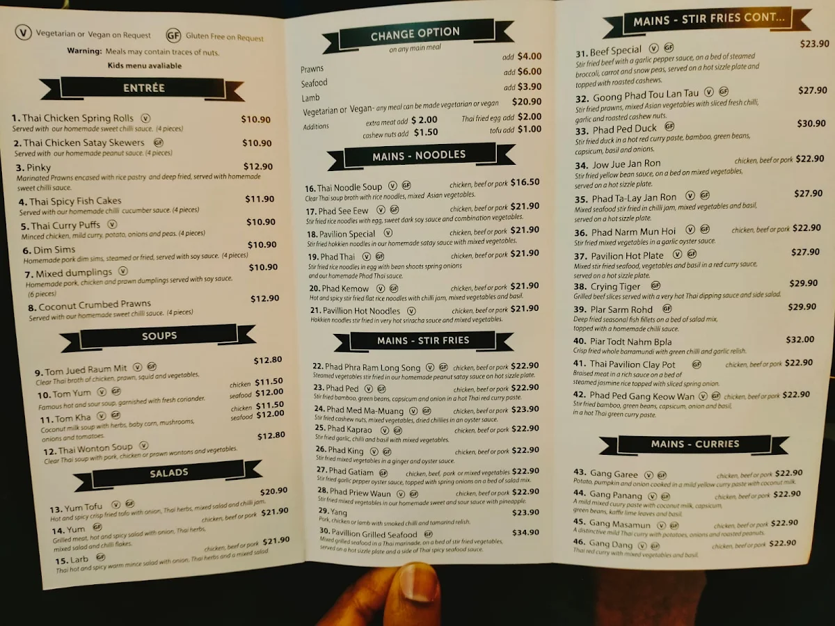 Menu, Thai Sala Pavilion
