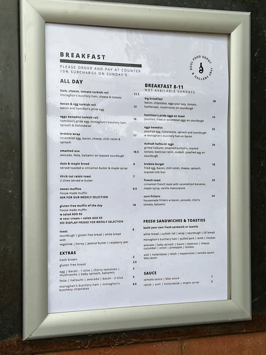 Menu, Soul Food Depot & Gallery