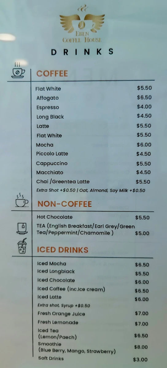 Menu, Eben Coffee House - Gift House