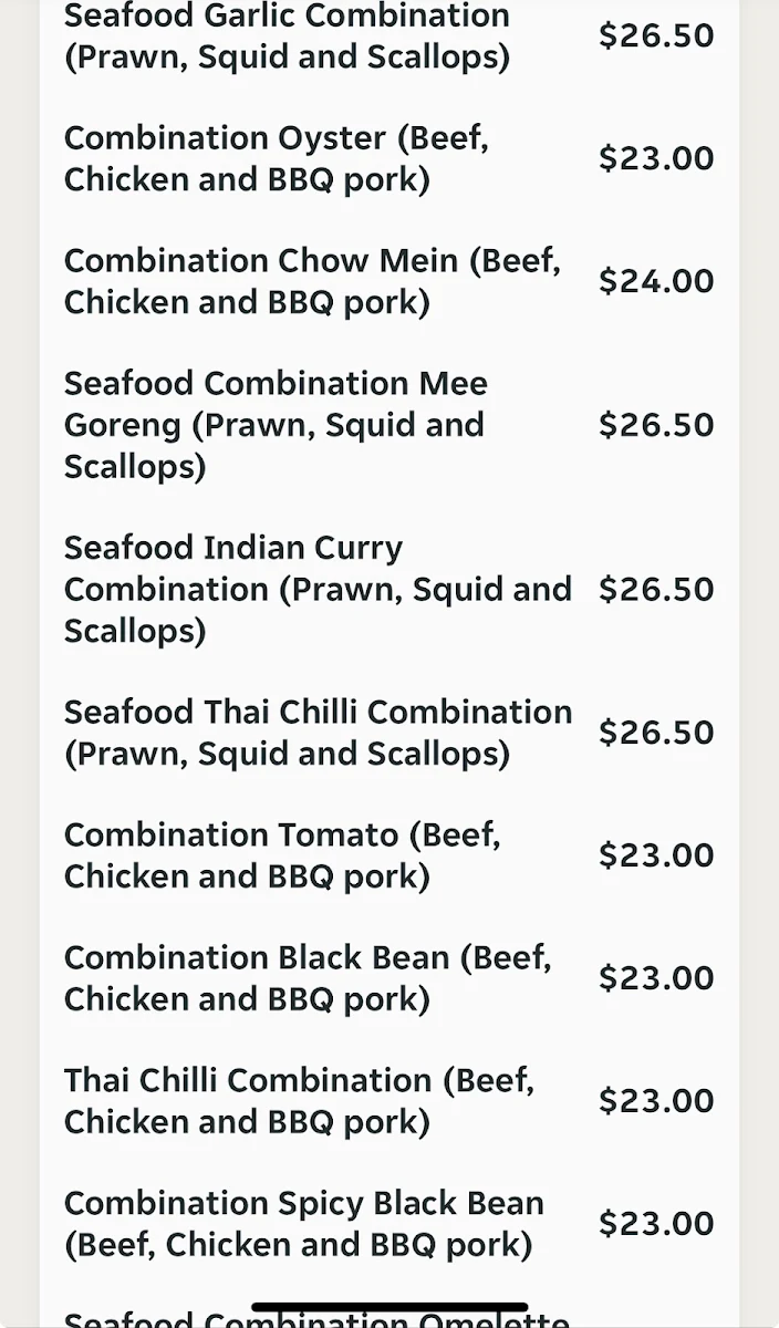 Menu, Crazy Asian Ballarat