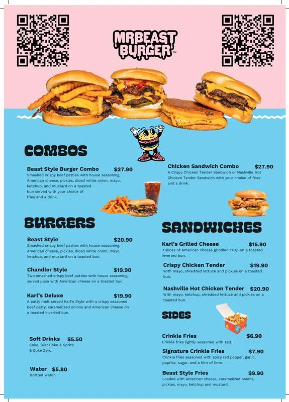 Menu, MrBeast Burger LILYFIELD