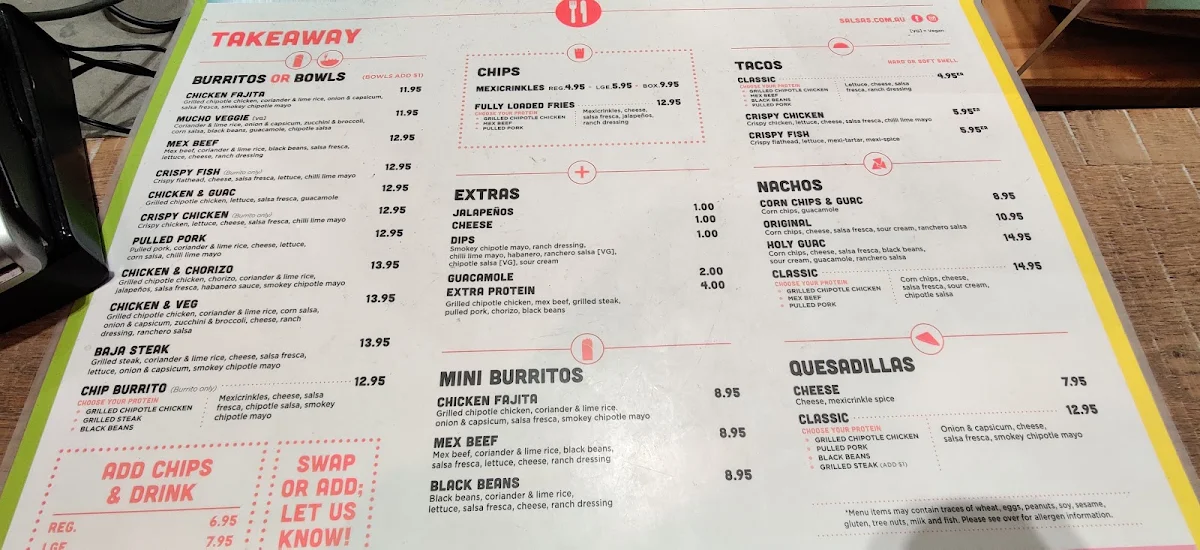 Menu, Salsa's Fresh Mex Grill