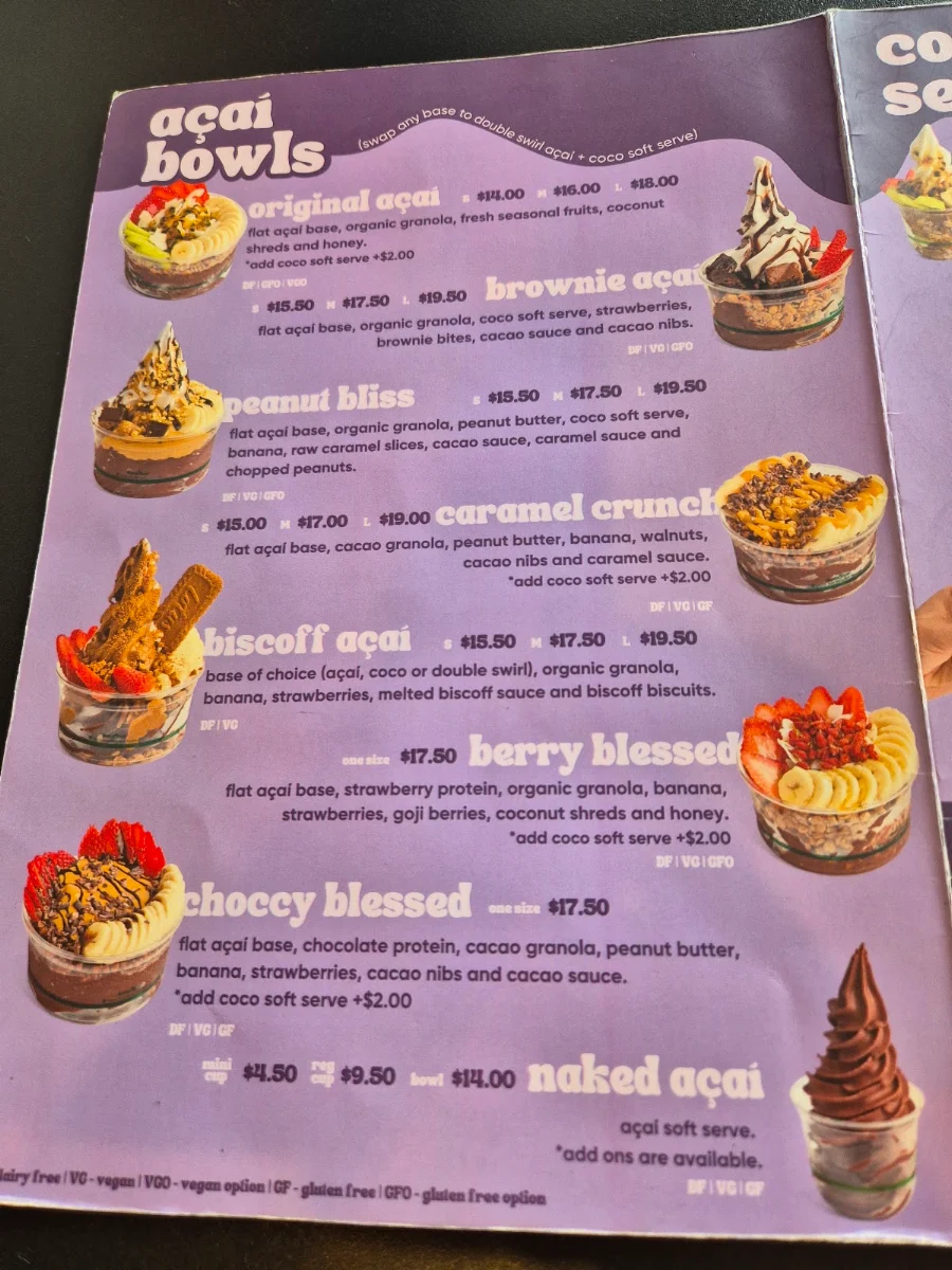 Menu, Blessed Bowls Thirroul